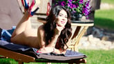 Lady Dee getting sun while also toying her pussy VR porn video from Baberotica VR